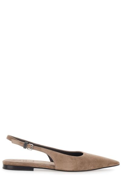 Brunello Cucinelli Shiny Detailed Slingback Flats