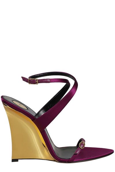 Saint Laurent Open Toe Wedge Sandals