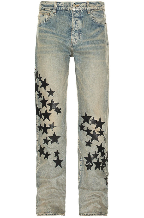 AMIRI Leather Star Straight Jeans Clay/Indigo