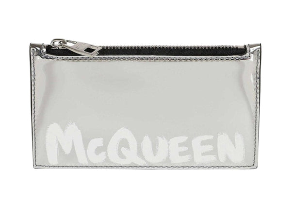 Mcqueen Logo Zip Coin Card Holder Silver