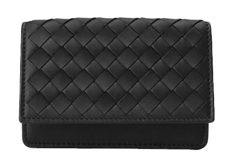 Intrecciato Leather Card Case Black