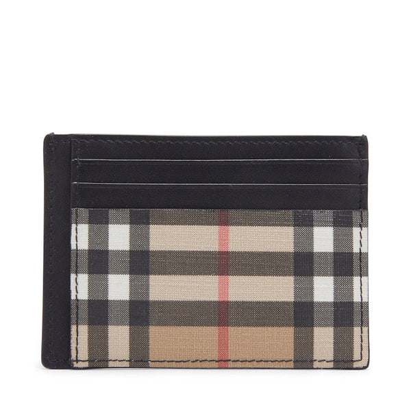 Vintage Check and Leather Money Clip Card Case Archive Beige