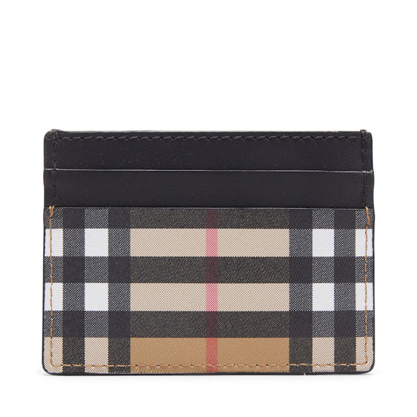 Vintage Check and Leather Card Case 4 Slot Black