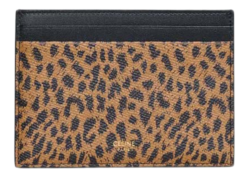 Multifunction Card Holder in Grained Calfskin with Leopard Print Brown/Black