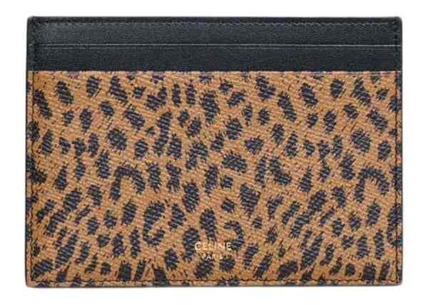 Multifunction Card Holder in Grained Calfskin with Leopard Print Brown/Black