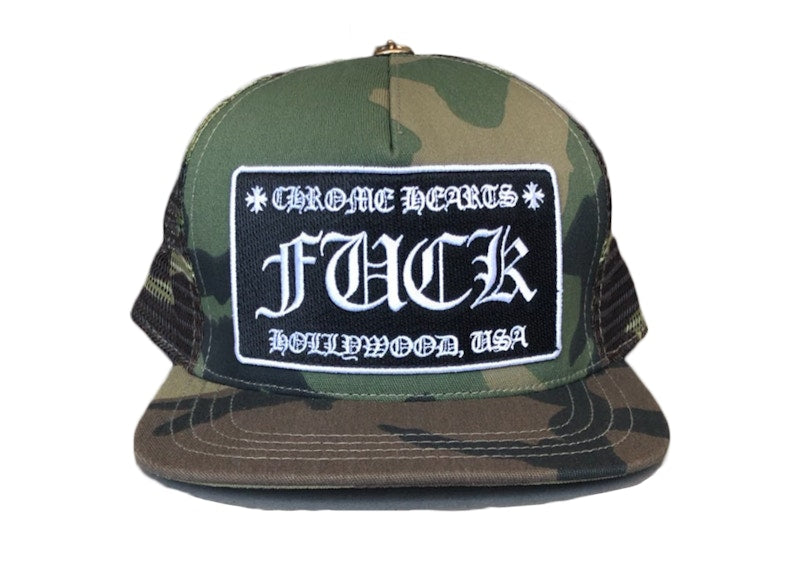 Chrome Hearts FUCK Hollywood Trucker Hat Camo