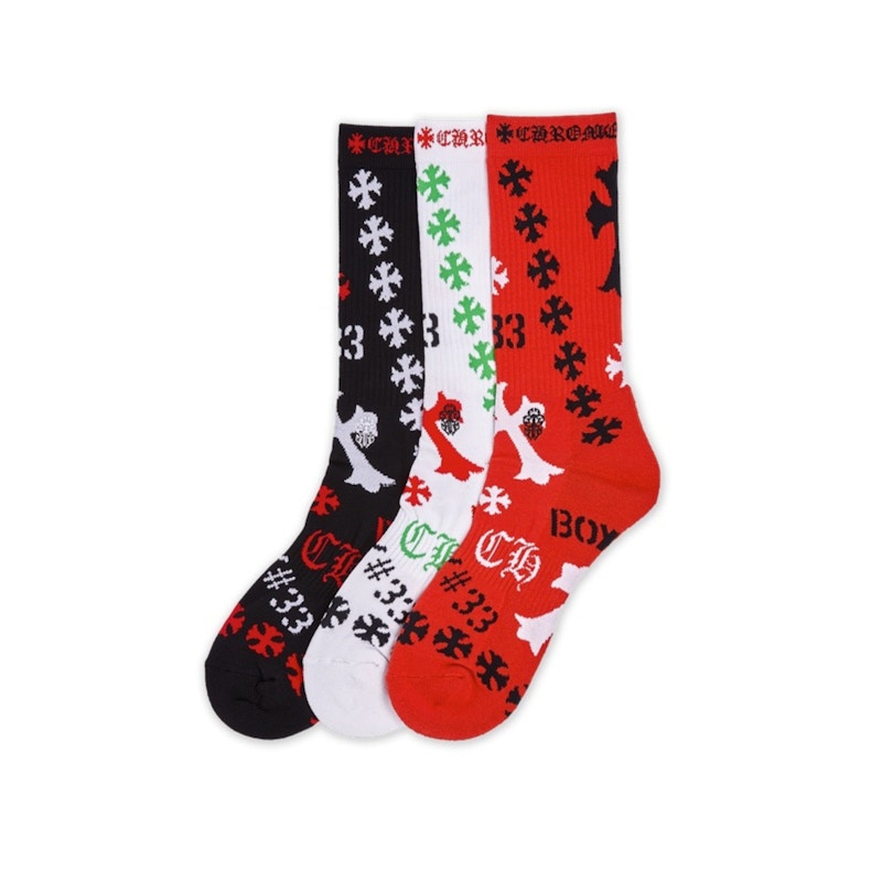 Chrome Hearts Stencil Socks (3 pack) Black/White/Red