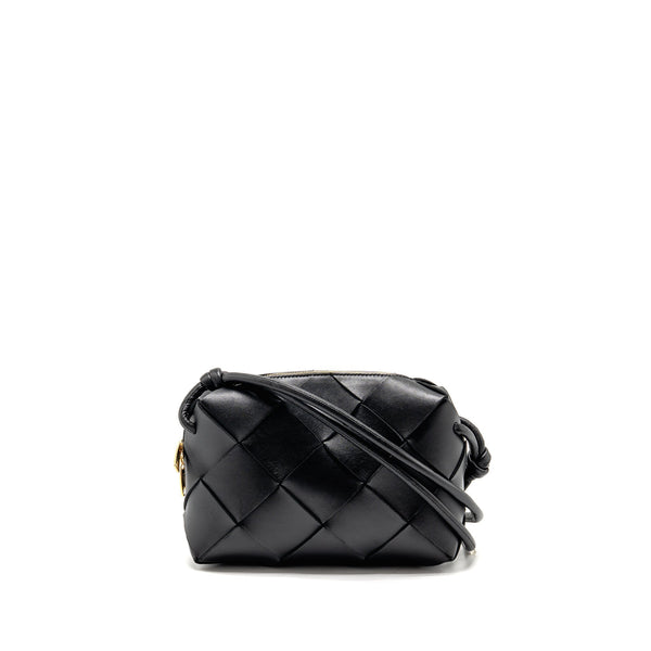 BOTTEGA VENETA CASSETTE CAMERA BAG SMOOTH INTRECCIO LEATHER BLACK GHW