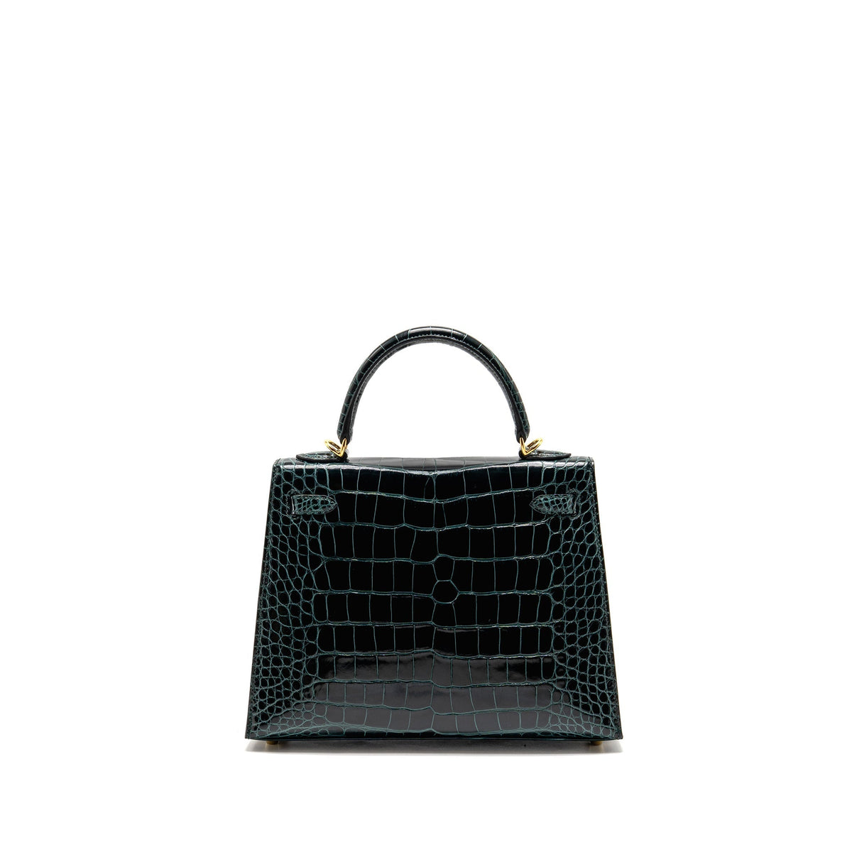 HERMES KELLY 25 SHINY ALLIGATOR MISSISSIPPIENSIS VERT CYPRES GHW