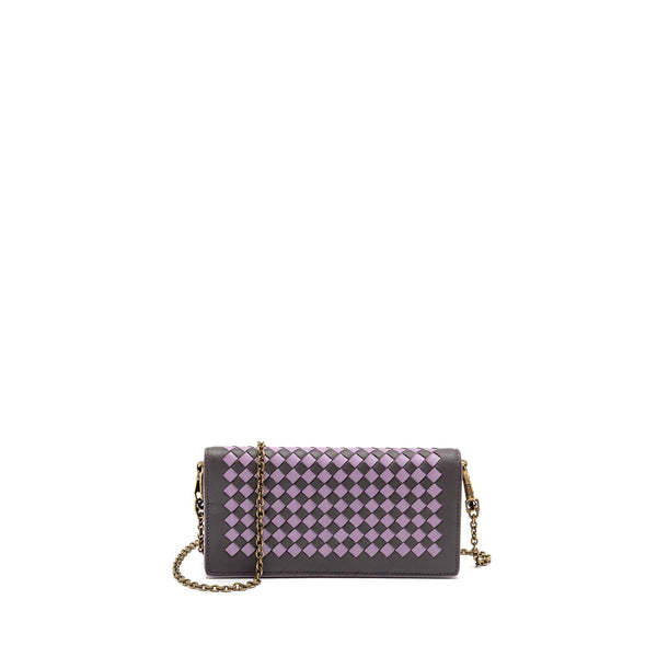 BOTTEGA VENETA INTRECCIATO WALLET ON CHAIN LEATHER PURPLE/GREY GHW