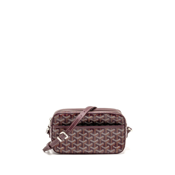 GOYARD CAP-VERT PM BAG GOYARDINE CANVAS/CERVON CALFSKIN BURGUNDY SHW