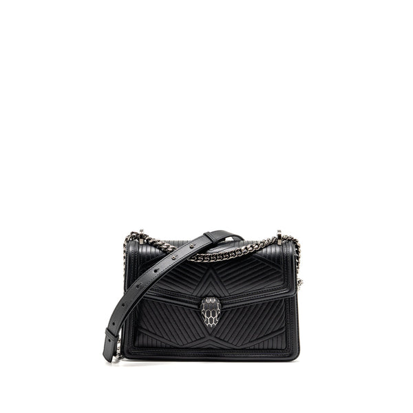 BVLGARI SERPENTI FOREVER FLAP BAG CALFSKIN BLACK RUTHENIUM HARDWARE