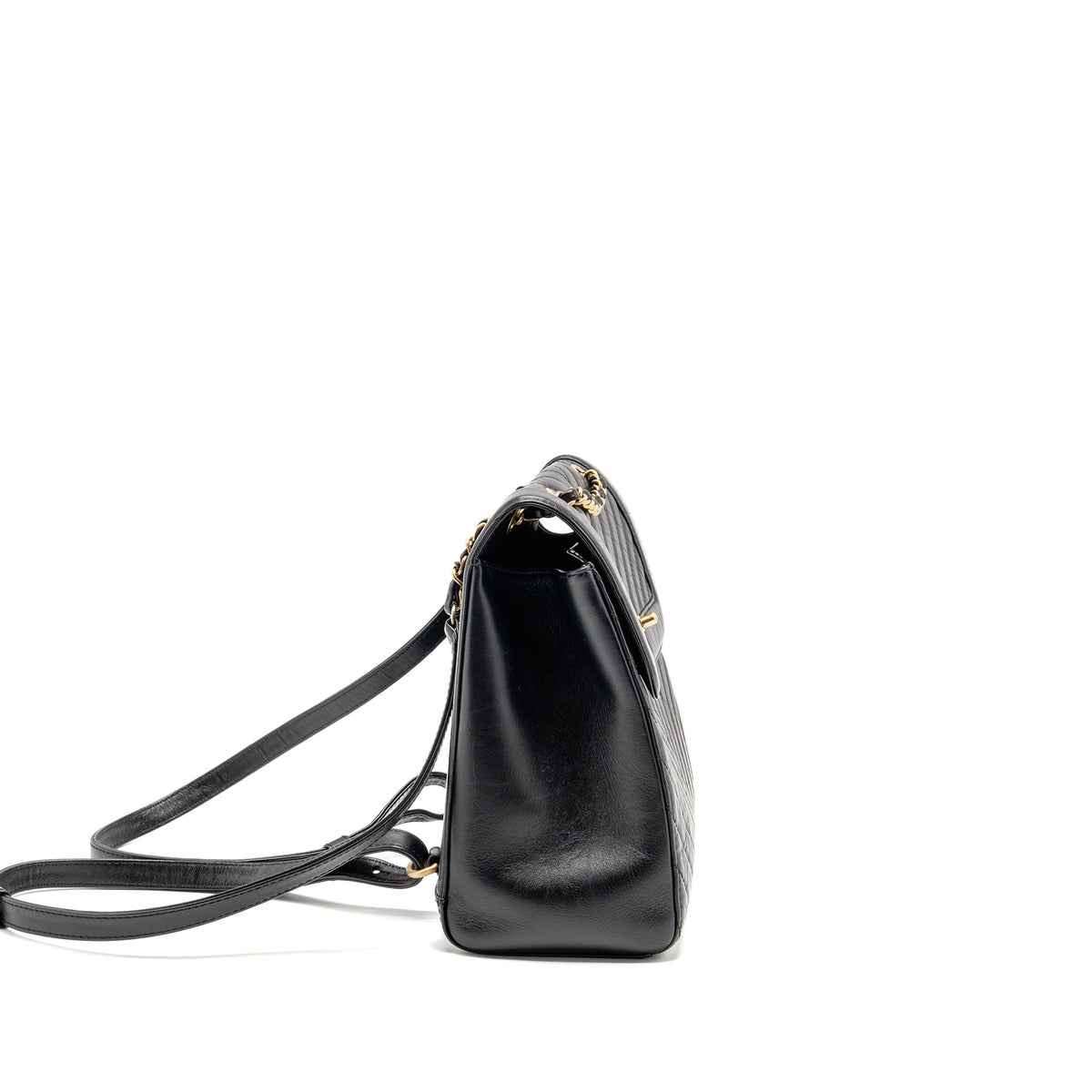 CHANEL CHEVRON FRAME QUILTED BACKPACK AGED CALFSKIN BLACK GHW