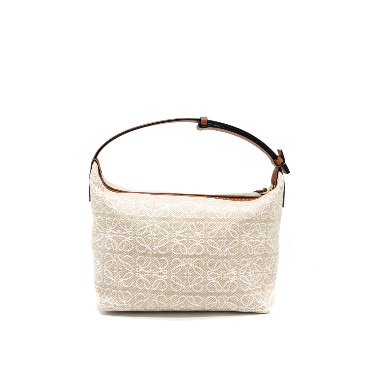 LOEWE MEDIUM CUBI ANAGRAM BAG TRIMMED LEATHER/JACQUARD CANVAS BEIGE/BROWN GHW