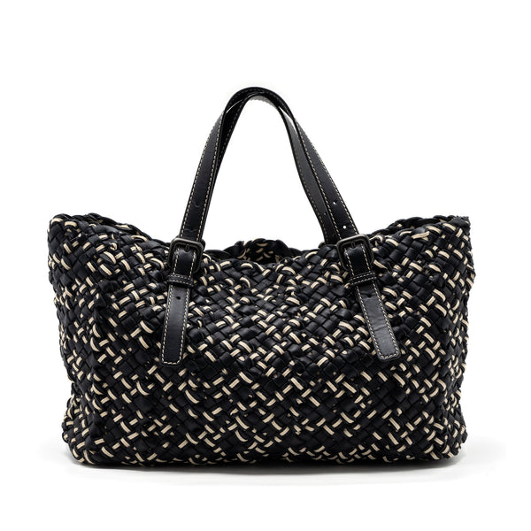 BOTTEGA VENETA TOTE BAG LEATHER DARK BLUE MULTICOLOUR BLACK HARDWARE