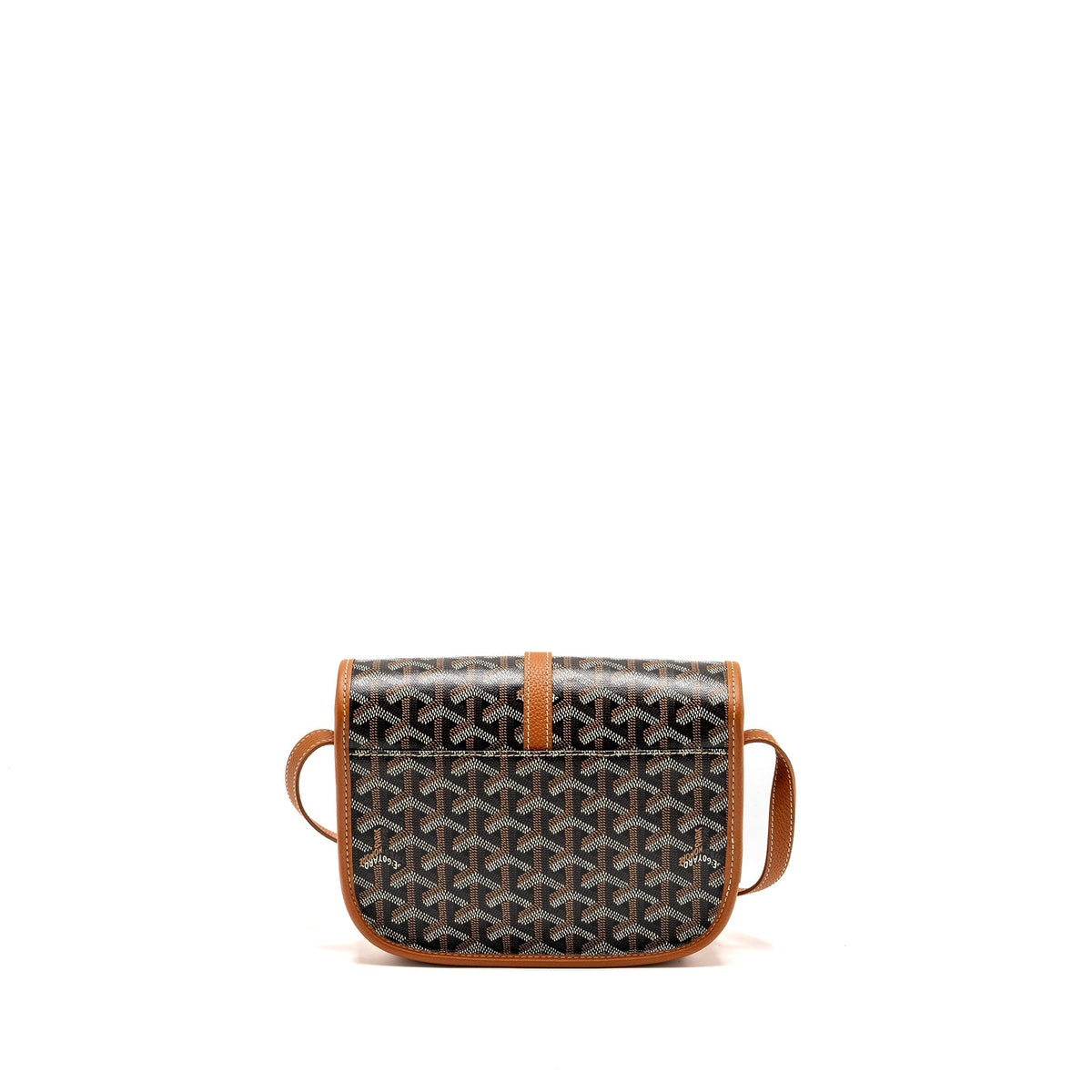 GOYARD BELVEDERE PM MESSENGER BAG GOYARDLINE CANVAS/CALFSKIN BLACK/TAN SHW