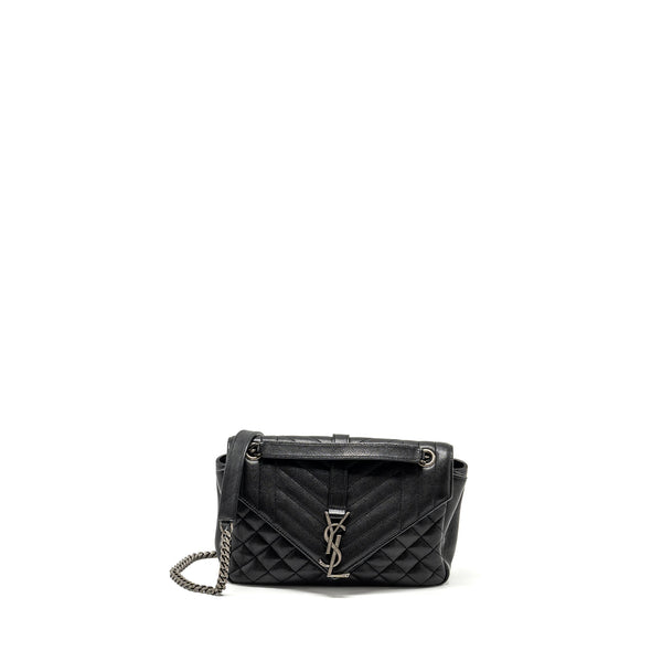 SAINT LAURENT COLLEGE FLAP BAG LAMBSKIN BLACK RUTHENIUM SHW