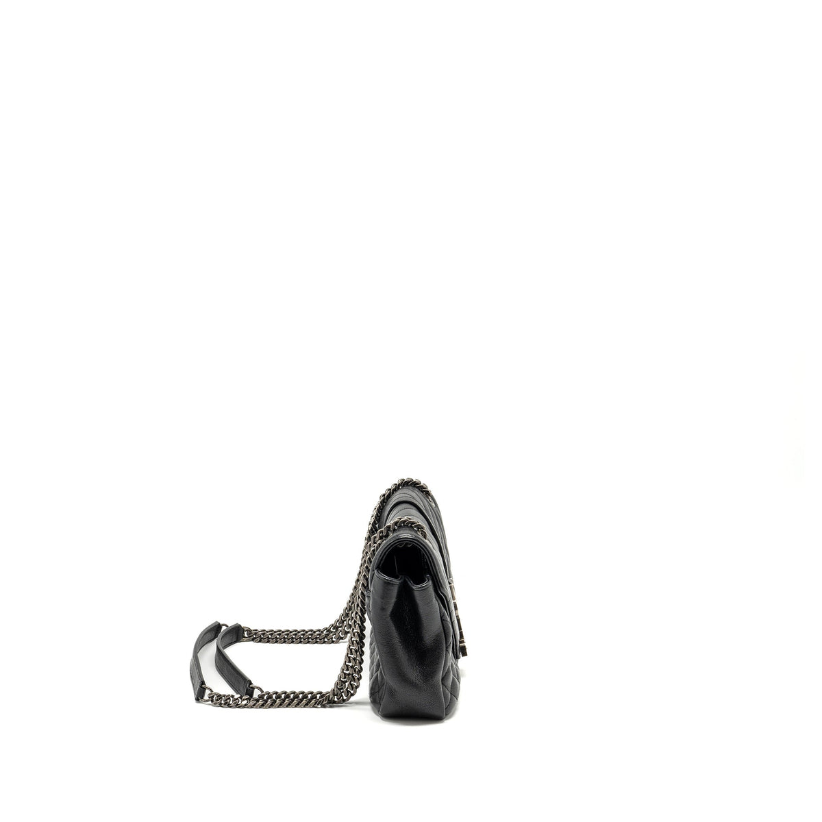 SAINT LAURENT COLLEGE FLAP BAG LAMBSKIN BLACK RUTHENIUM SHW