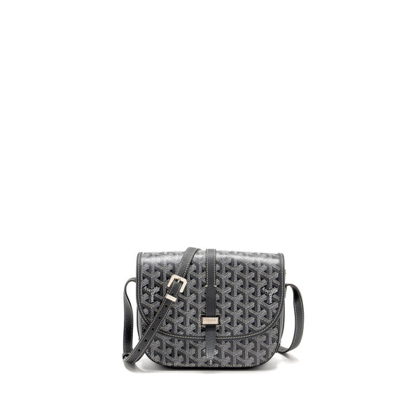 GOYARD BELVEDERE PM MESSENGER BAG GOYARDINE CANVAS CALFSKIN GREY SHW