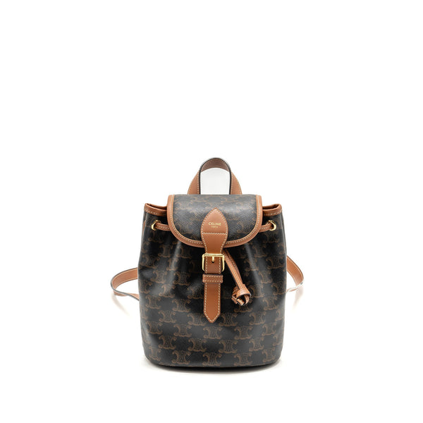 CELINE MINI BACKPACK FOLCO TRIOMPHE CANVAS / CALFSKIN TAN GHW