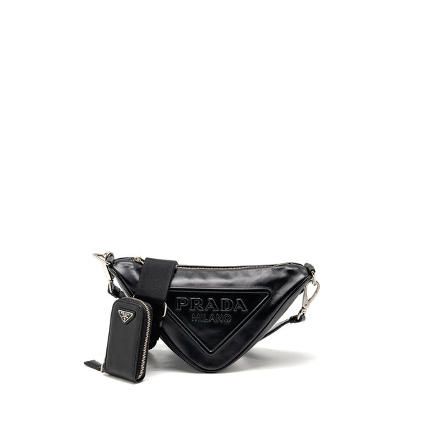 PRADA TRIANGLE SHOULDER BAG LEATHER BLACK SHW