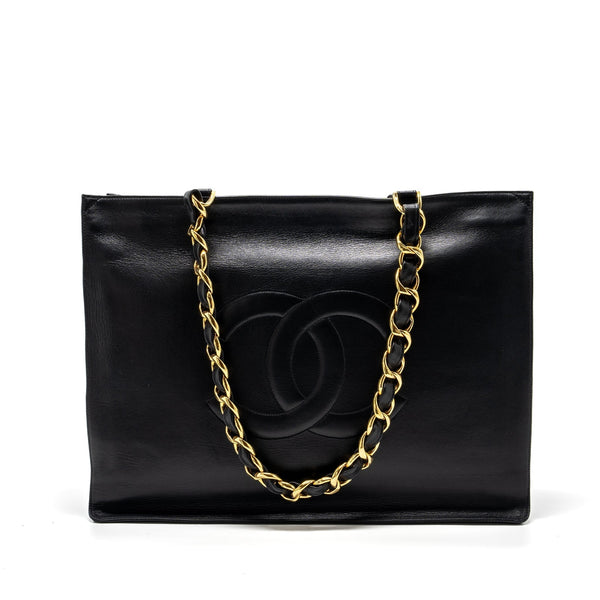 CHANEL VINTAGE TOTE BAG CALFSKIN BLACK GHW