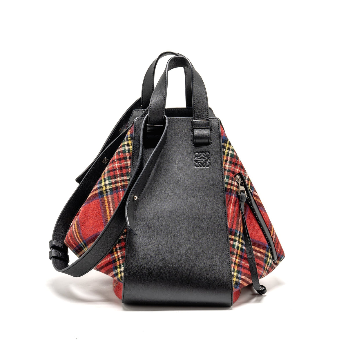 LOEWE HAMMOCK TARTAN BAG BLACK/RED TARTAN CALF/TEXTILE SHW