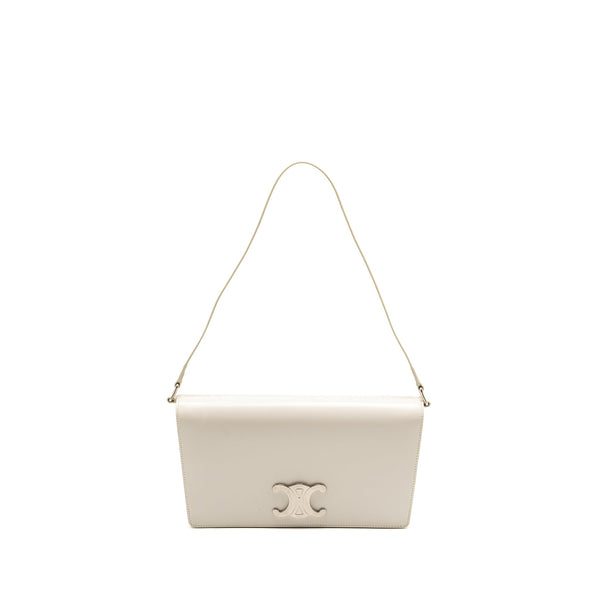 CELINE TRAPEZE TRIOMPHE SHOULDER BAG SHINY CALFSKIN WHITE SHW