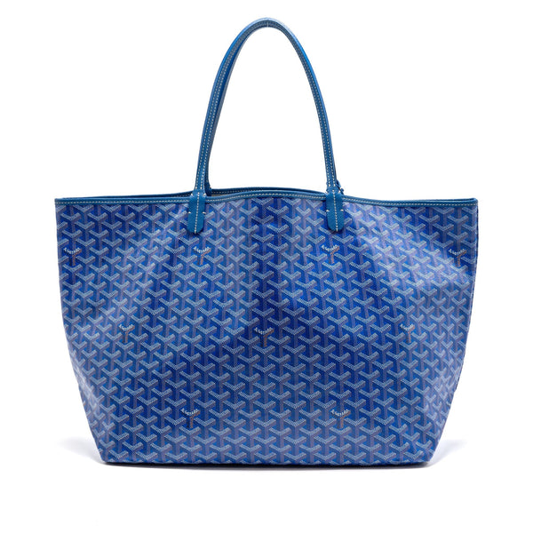 GOYARD SAINT LOUIS GM TOTE BAG GOYARDINE CANVAS/CALFSKIN LEATHER BLUE SHW