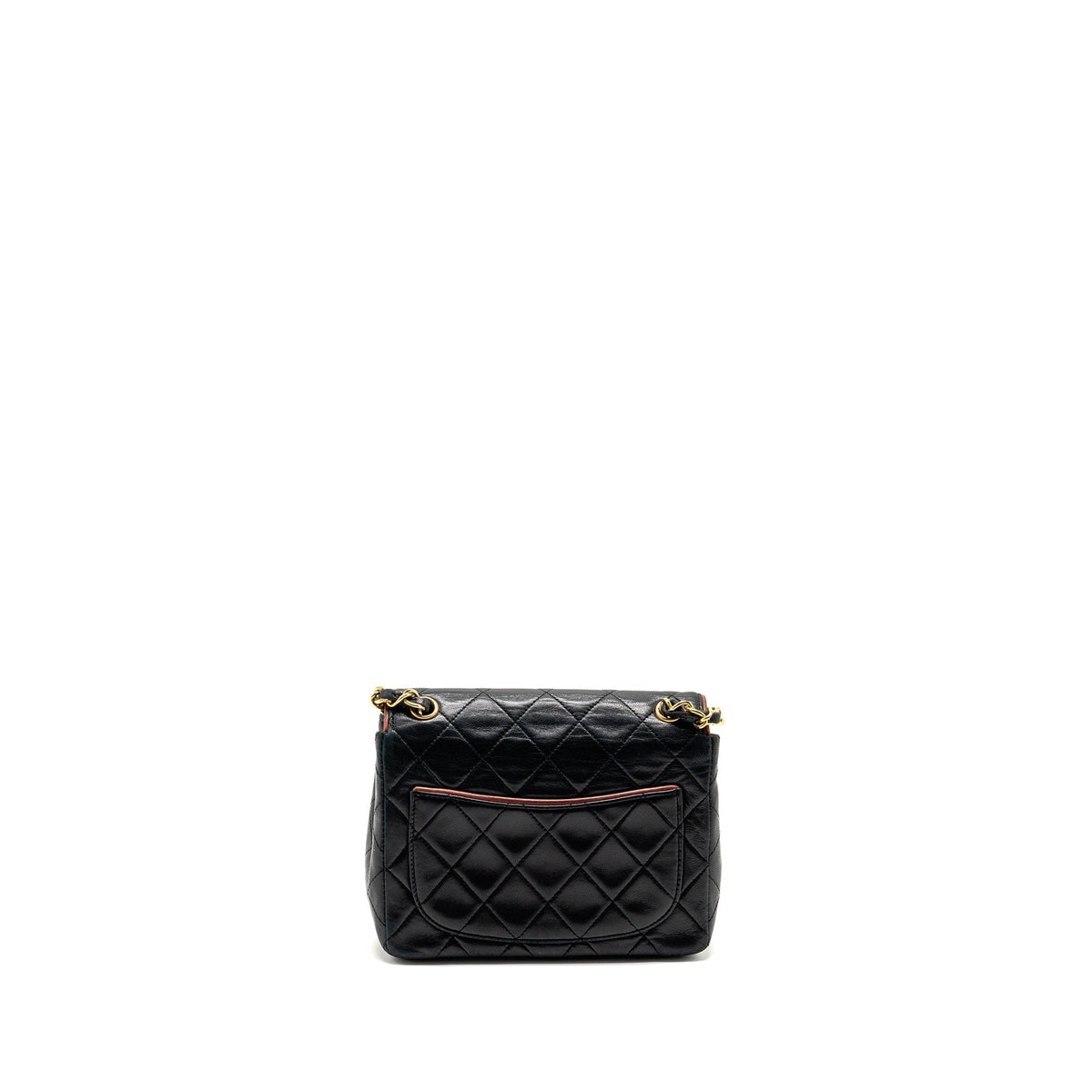 CHANEL VINTAGE MINI SQUARE FLAP BAG LAMBSKIN BLACK / RED GHW