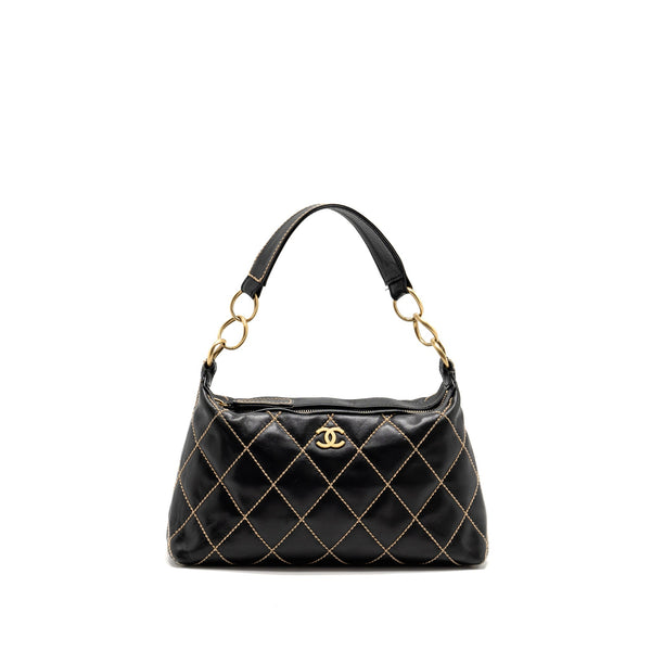 CHANEL VINTAGE WILD STITCH SHOULDER BAG CALFSKIN BLACK GHW