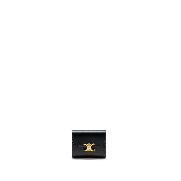 CELINE SMALL TRIOMPHE FLAP WALLET SHINY CALFSKIN BLACK GHW