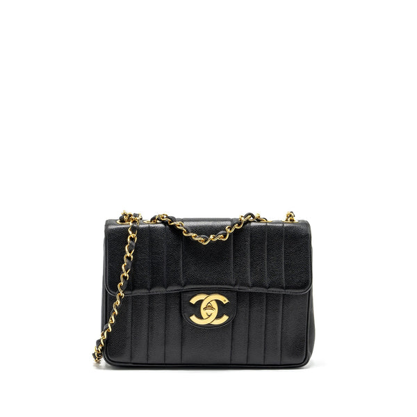 CHANEL VINTAGE VERTICAL JUMBO FLAP BAG CAVIAR BLACK GHW