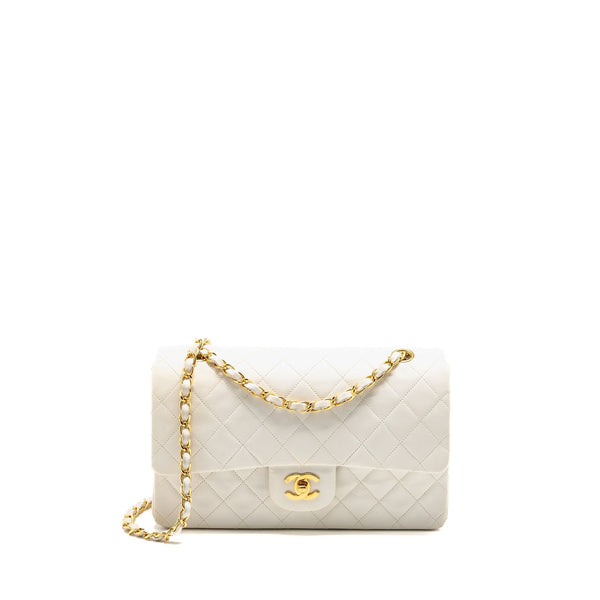 CHANEL VINTAGE MEDIUM CLASSIC DOUBLE FLAP BAG WHITE LAMBSKIN GHW