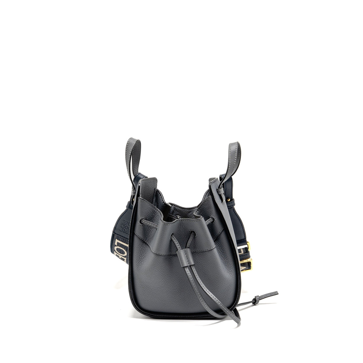 LOEWE MINI HAMMOCK DRAWSTRING BAG GRAINED CALFSKIN GREY GHW