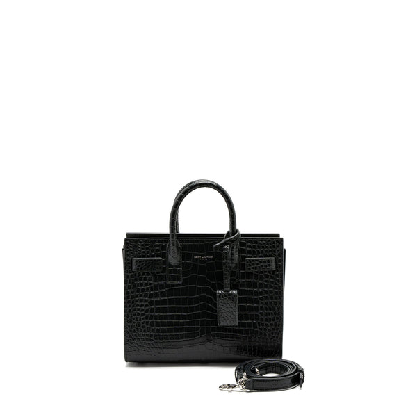 SAINT LAURENT SAC DE JOUR NANO CROC EMBOSSED CALFSKIN DARK GREEN SHW