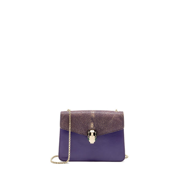 BVLGARI SERPENTI FOREVER BAG CRYSTAL GALUCHAT/CALFSKIN PURPLE LGHW