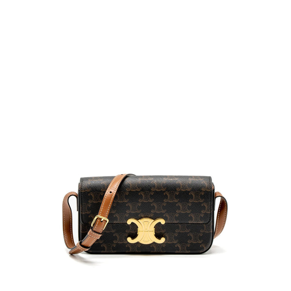 CELINE TRIOMPHE SHOUDLER BAG TRIOMPHE CANVAS/CALFSKIN TAN GHW
