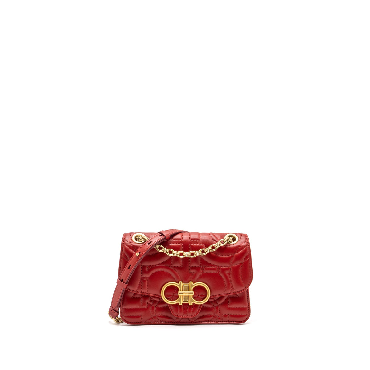 SALVATORE FERRAGAMO GLANCING SHOULDER BAG CALFSKIN RED GHW