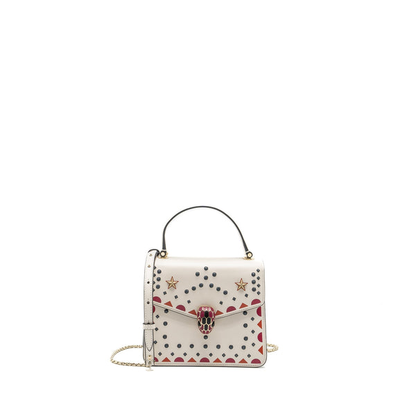 BVLGARI SERPENTI FOREVER TOP HANDLE BAG LIMITED EDITION CALFSKIN WHITE/MULTICOLOUR LGHW
