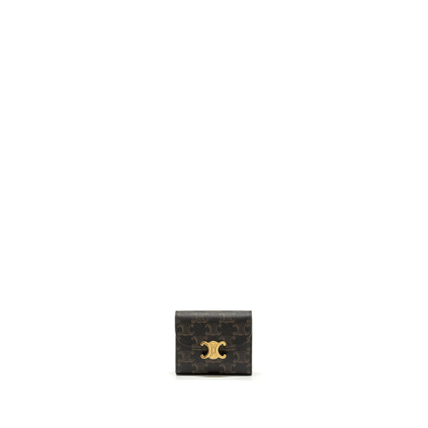 CELINE SMALL TRIOMPHE FLAP WALLET CANVAS TAN GHW