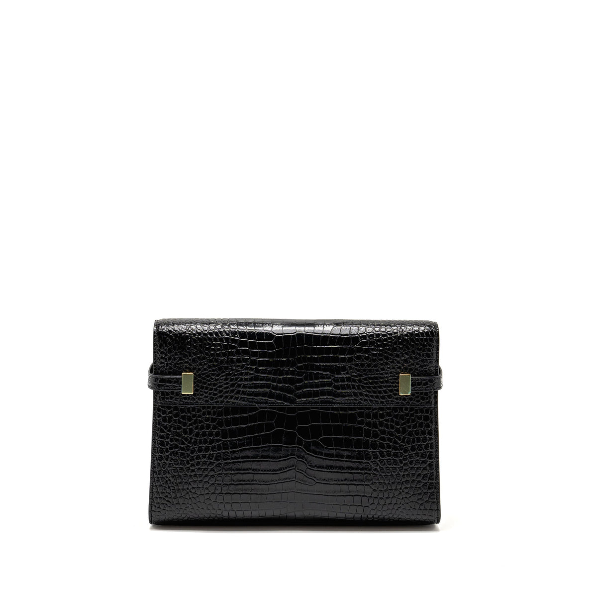 SAINT LAURENT MEDIUM MANHATTAN BAG CROC EMBOSSED CALFSKIN BLACK GHW