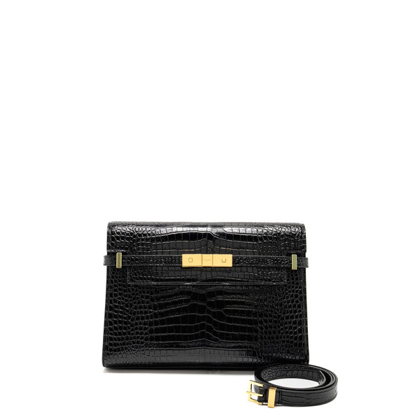 SAINT LAURENT MEDIUM MANHATTAN BAG CROC EMBOSSED CALFSKIN BLACK GHW
