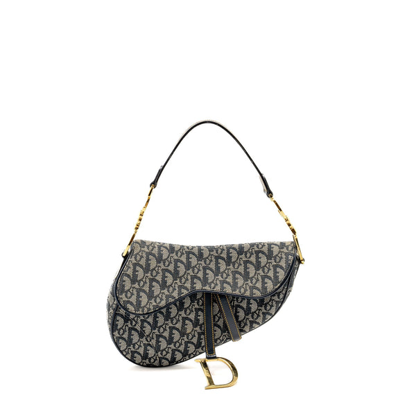 DIOR VINTAGE SADDLE BAG CANVAS / LEATHER BLUE/MULTICOLOUR GHW