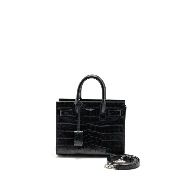 SAINT LAURENT NANO SAC DE JOUR CROC EMBOSSED CALFSKIN BLACK SHW