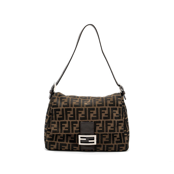 FENDI VINTAGE SHOULDER BAG FF JACQUARD CANVAS BROWN SHW