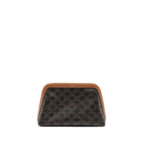 CELINE LARGE COSMETIC POUCH TRIOMPHE CANVAS/CALFSKIN TAN GHW