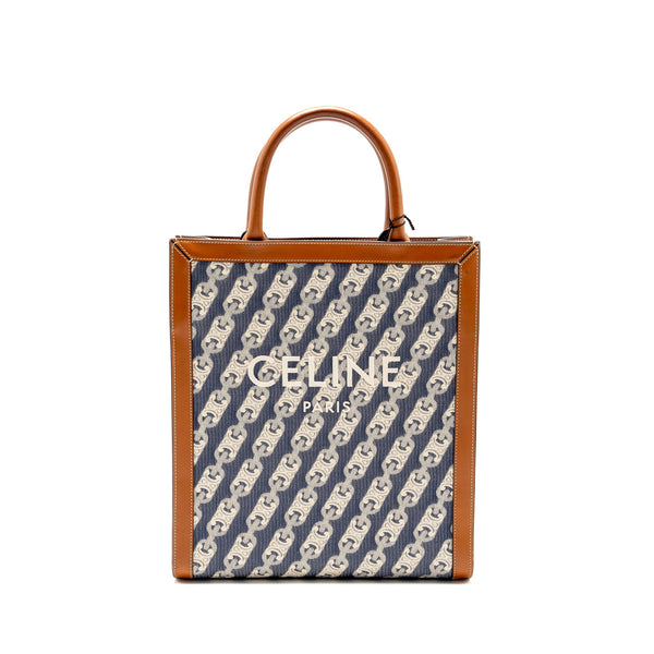 CELINE VERTICAL CABAS TOTE IN TRIOMPHE DENIM /LEATHER NAVY/TAN GHW