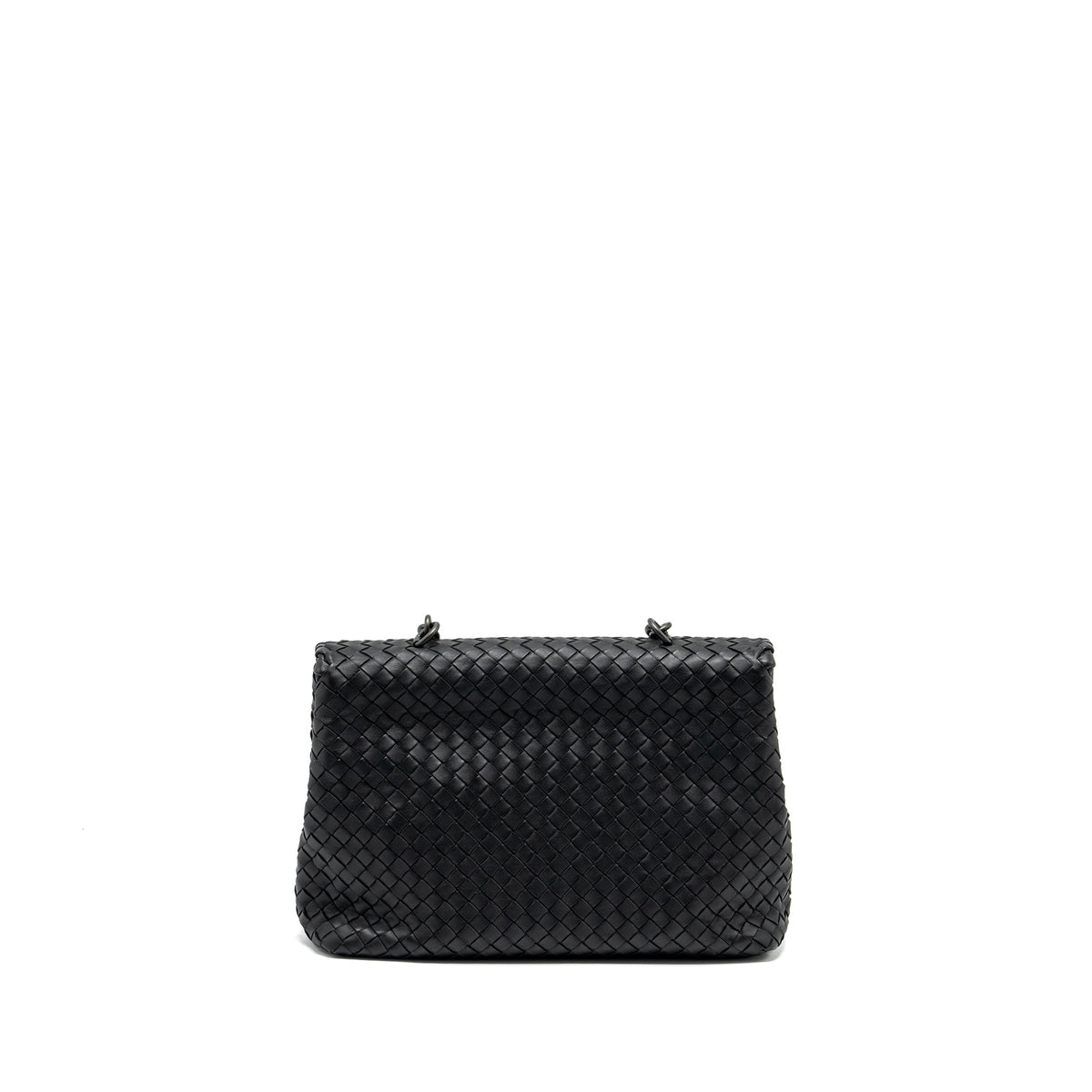 BOTTEGA VENETA SINGLE CHAIN FLAP BAG LEATHER BLACK WITH BLACK HARDWARE