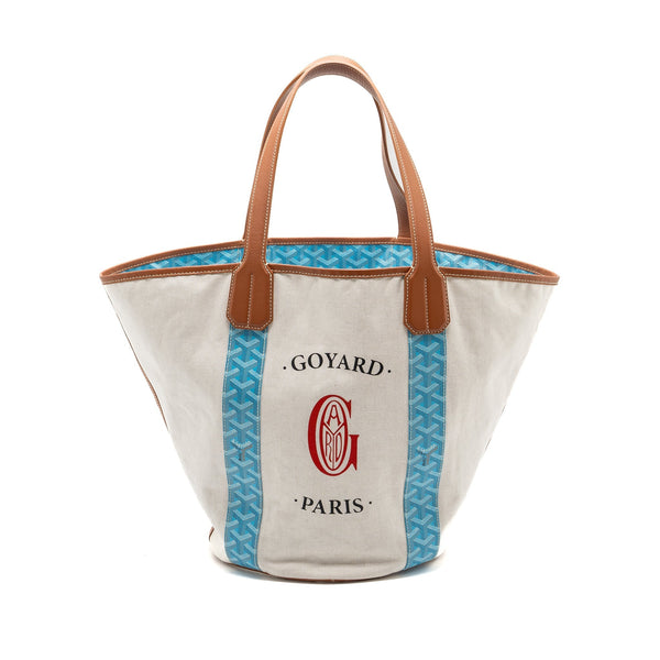 GOYARD BELHARRA BIARRITZ GOYARDLINE CANVAS LIGHT BLUE REVERSIBLE TOTE